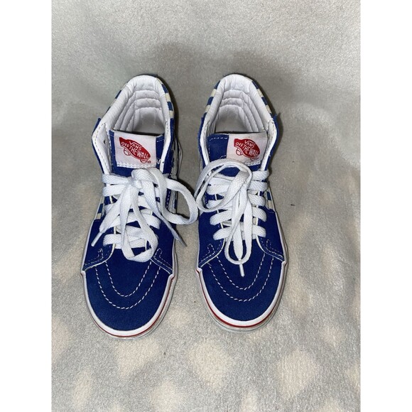 Vans BMX Off the Wall SK8-Hi Sneakers Sz 1.0 Kids Blue/Wht Checker Suede Skate - Picture 2 of 11